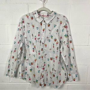 Talbots Button Up Blouse Lightweight 100%‎ Cotton Tropical Drink Print Resort 2X